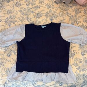 Draper James Navy and White Layered Blouse